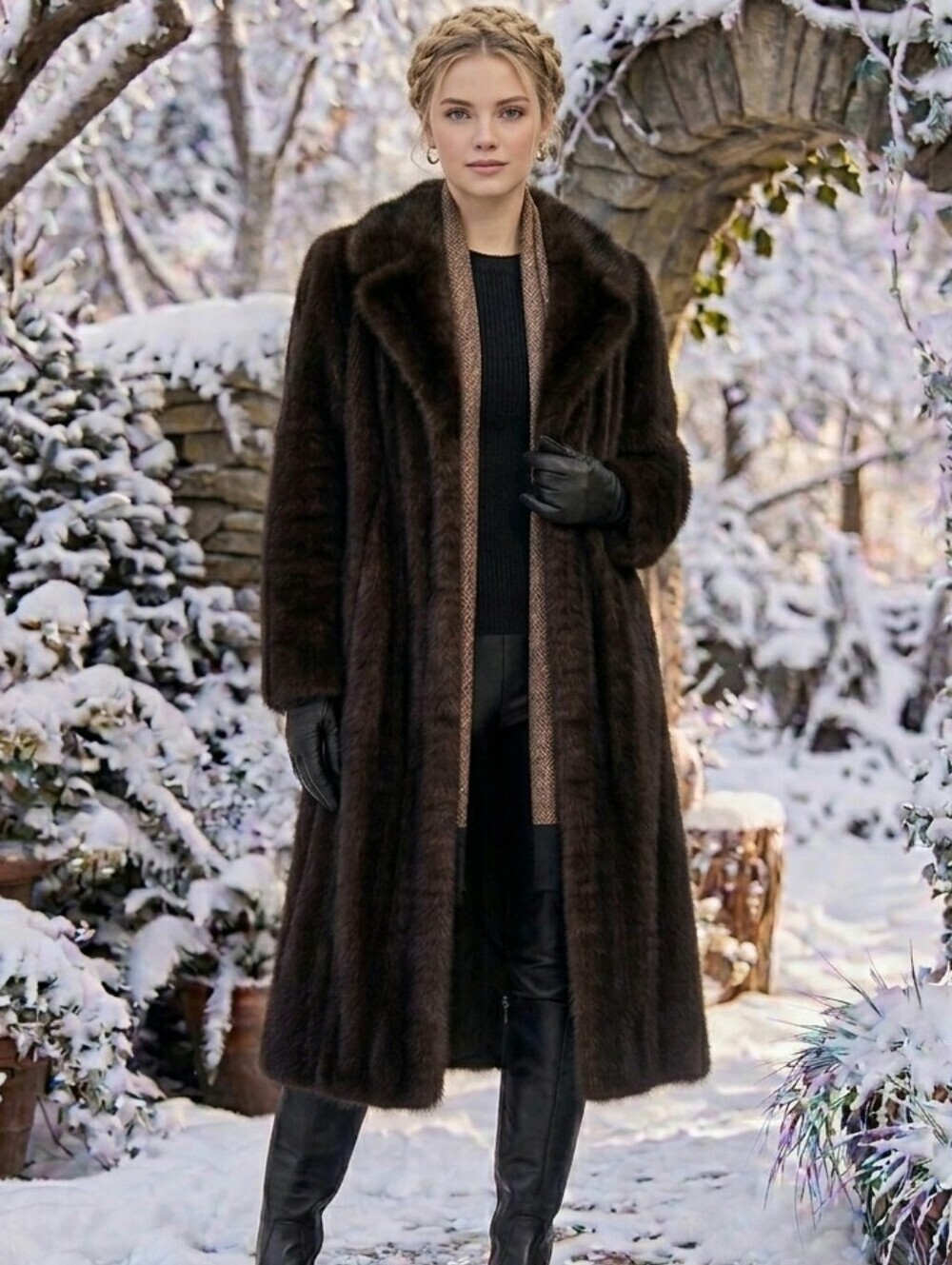 Mink Fur Pelt Trench Over Evening Coat